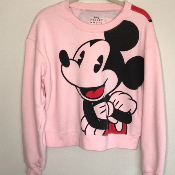 Disney Mickey Mouse Double Sided Graphic Cropped Sweatshirt Women's Large Pink - Picture 1 of 6